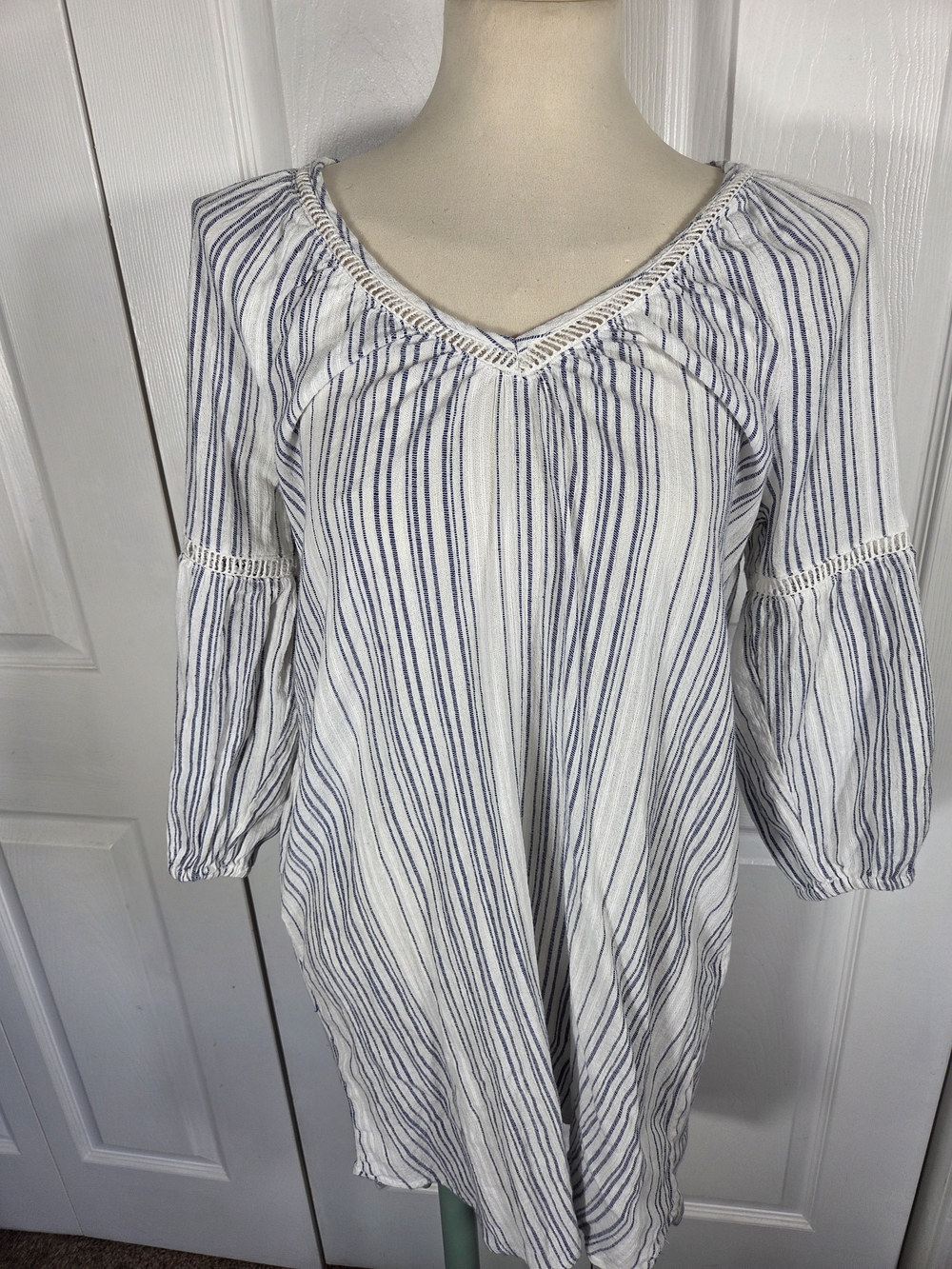 Sand and Sea Club USA Striped Peasant Top Womens M Cotton Pockets Boho